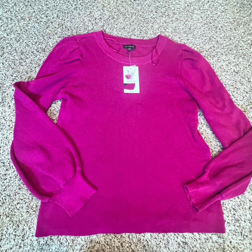 The Limited Magenta Ribbed Puff Sleeve Knit Sweater XL NWT‎ Pink Balloon Sleeve